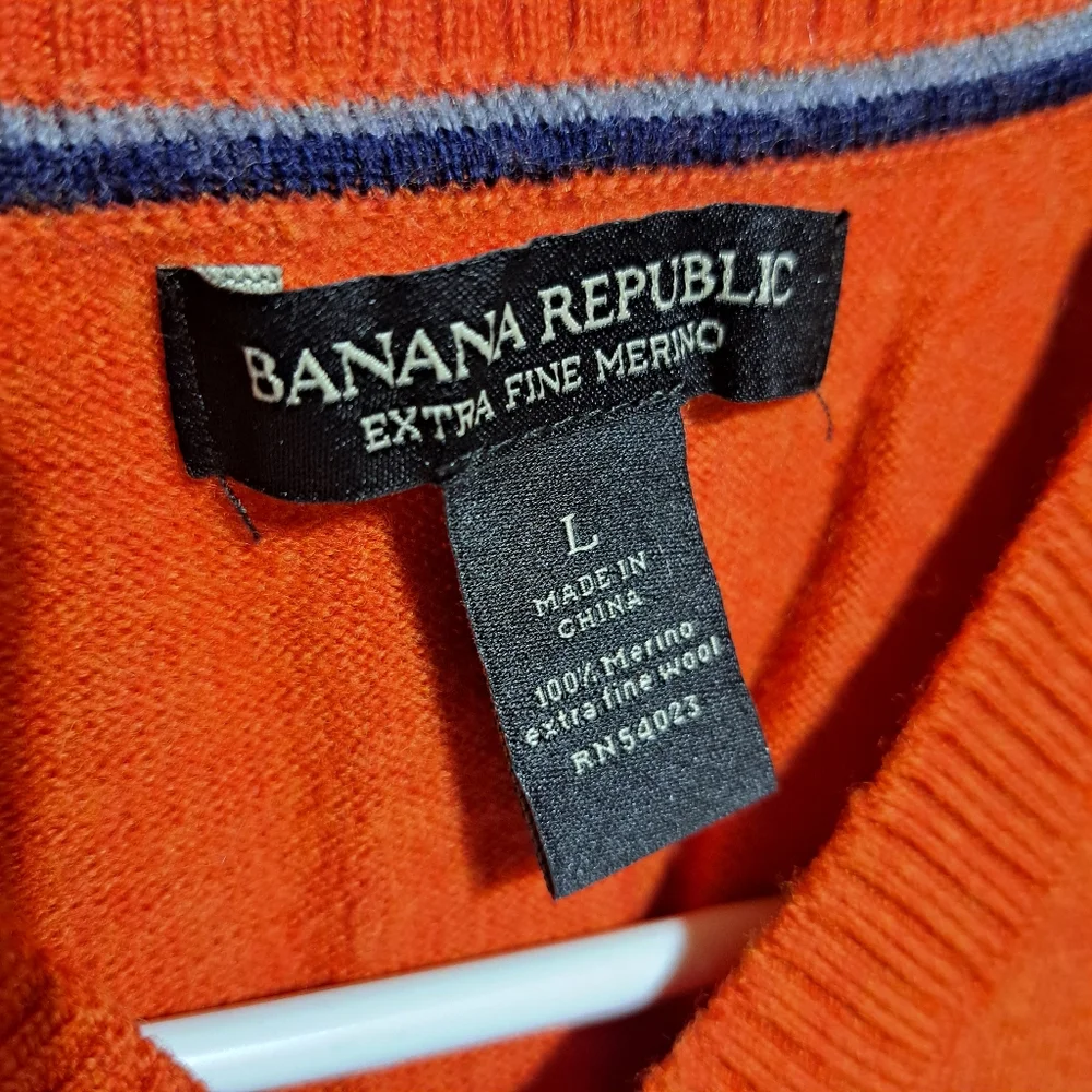 Banana‎ Republic Sweater V Neck Mens Large Pullover Orange Solid Casual Cotton